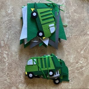 Felt trash truck birthday decorations